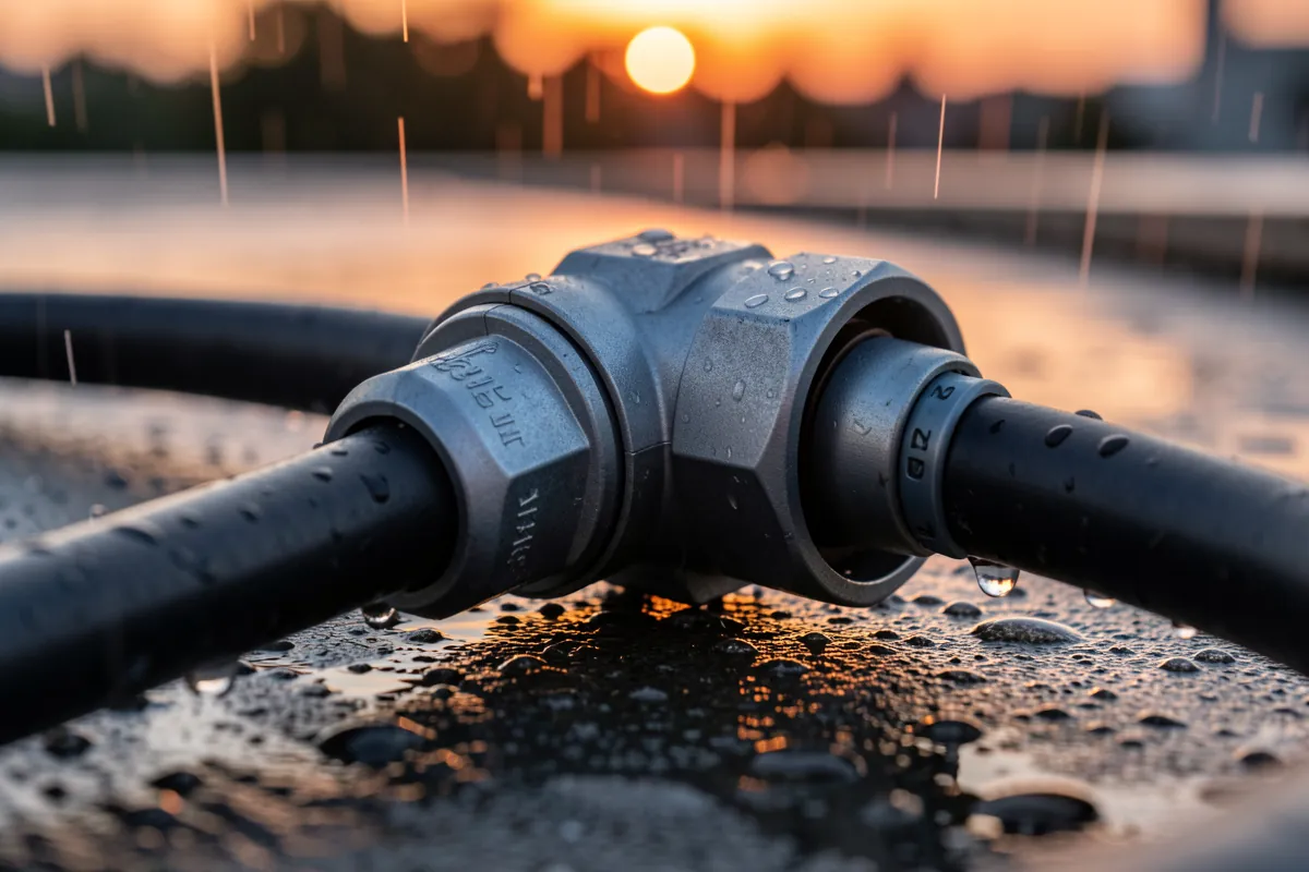 Aurinkosähköjärjestelmän säänkestävät liittimet ja kaapelointi vaativat huolellista suojausta.