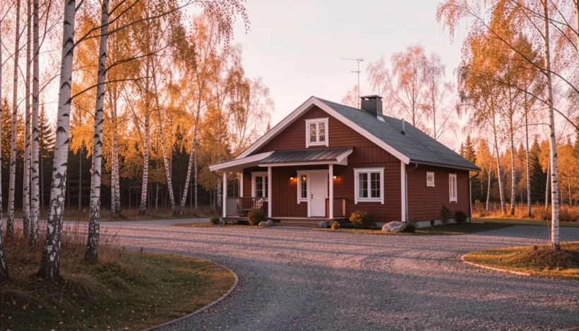 Omakotitalo iltavalaistuksessa, jossa pörssisähkö mahdollistaa älykkään kulutuksen.