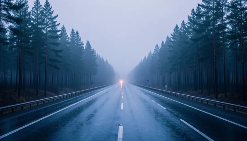 Märkä maantie metsän siimeksessä – näin kulutusvaikutus sähkösopimus näkyy arjessa.