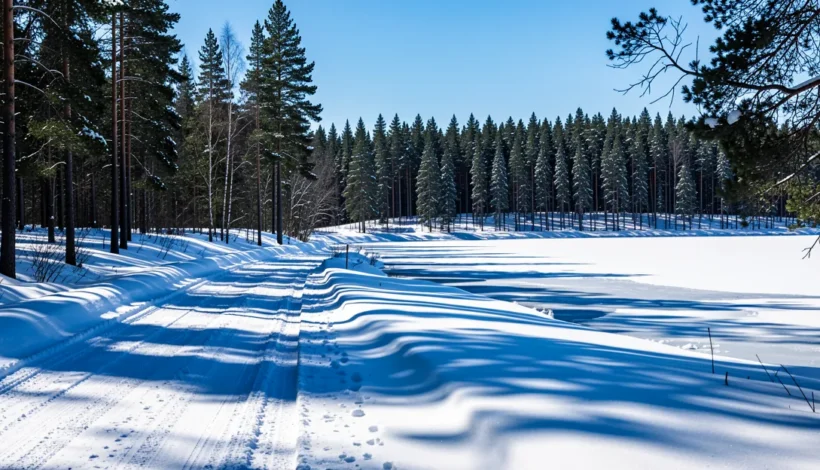 Lumisen tien vieressä oleva jäätynyt järvi havainnollistaa, miten pörssisähkön hinta muodostuu.