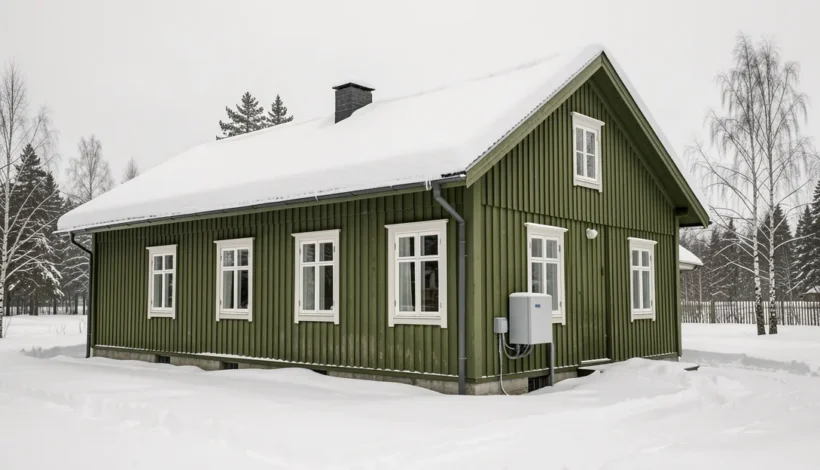 Moderni pientalo talvella: tästä näet, miten pörssisähkö laskutetaan sähkölaskun osien kautta.