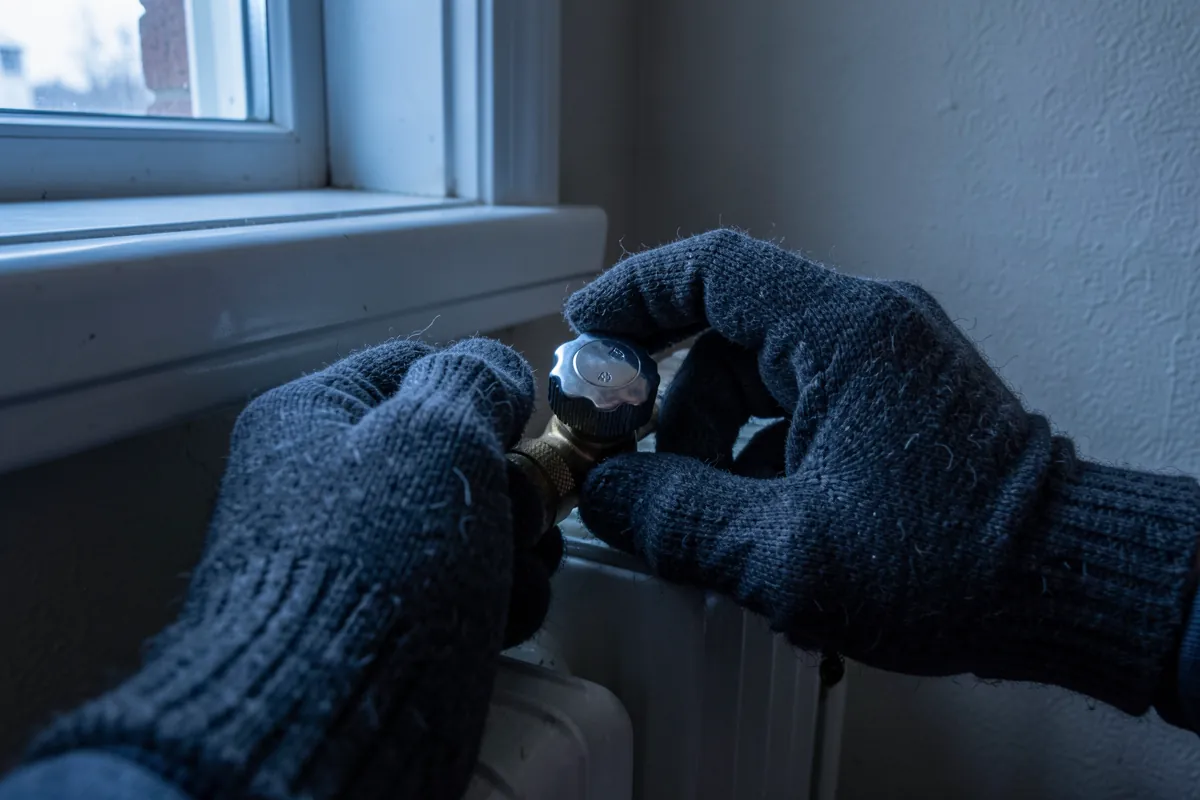 Kädet säätämässä patterin termostaattia.