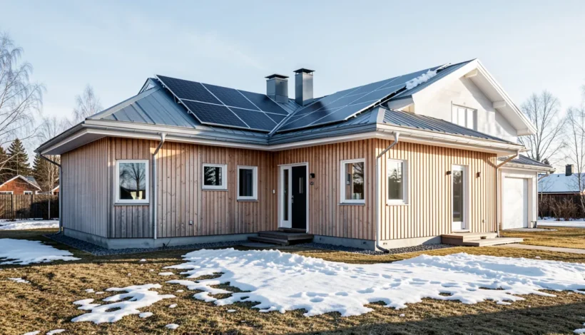 Moderni omakotitalo ja aurinkopaneelit – hyödynnä sähkölämmitys laskuri energian arviointiin.