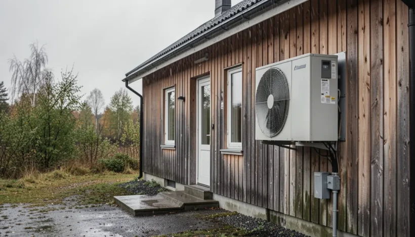 Ilmalämpöpumppu huolto Jyväskylä: ammattilaisen tekemä huoltotarkastus ulkoyksikölle.