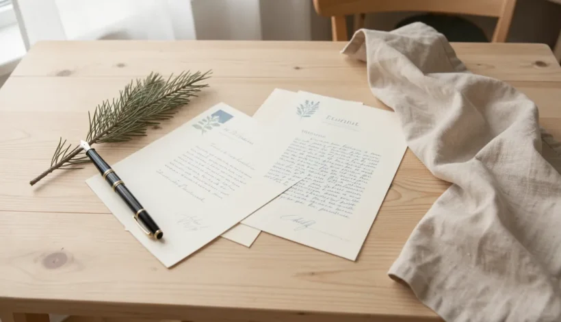Kaunis jouluruno korttiin valmistellaan kirjoittamalla perinteisellä kynällä paperille.
