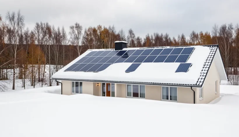 Omakotitalon katolla olevat aurinkopaneelit. Energiatodistus voimassaolo kannattaa tarkistaa.