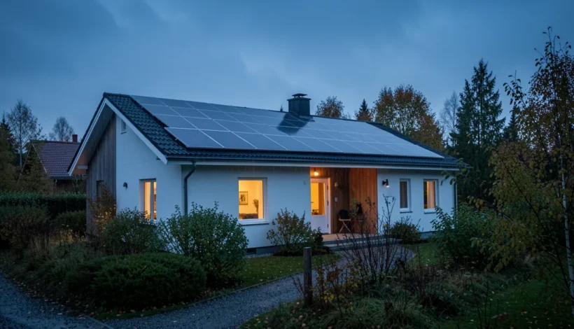 Aina valmis kiuas sähkönkulutus: omakotitalon energiaratkaisut hämärässä syyssäässä.