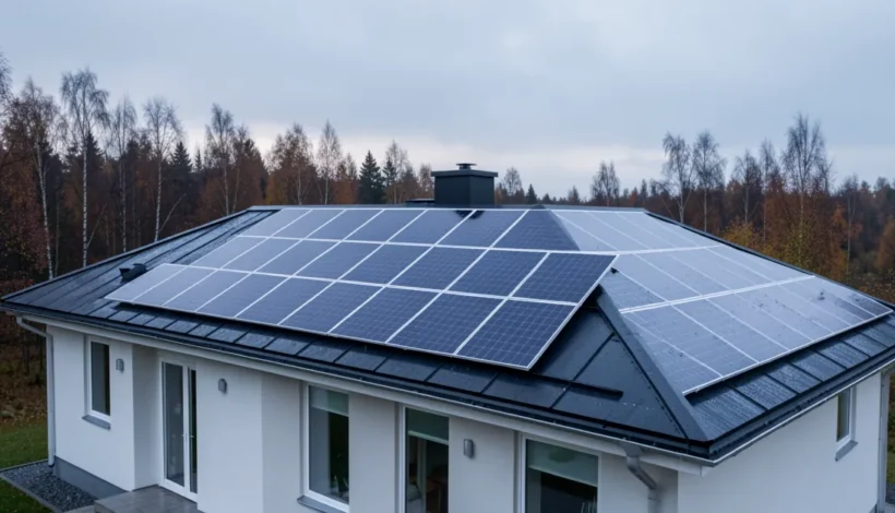 Moderni omakotitalo ja aurinkopaneelit – energia avustus öljylämmityksestä luopumiseen