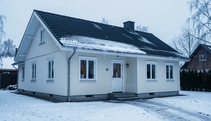 Omakotitalon ulkokuori ja katon reuna; yläpohjan lisäeristys kannattaa suunnitella huolella.