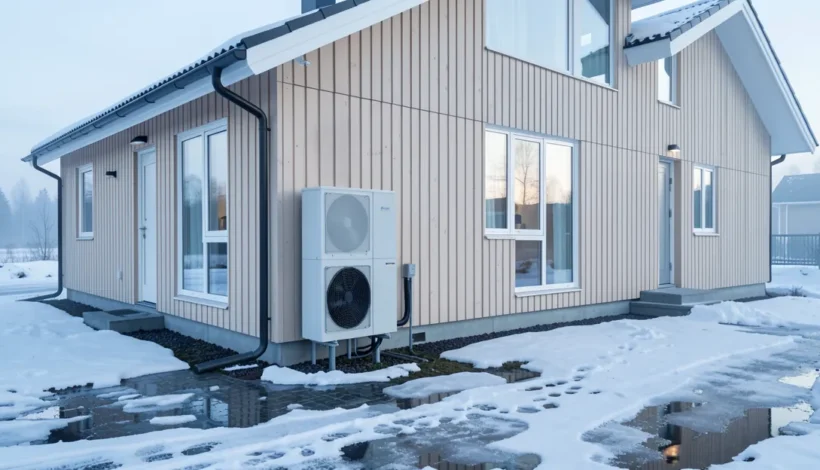 Moderni pientalo ja ilmalämpöpumppu – sähkölämmitys patterit ja energiatehokkuus.